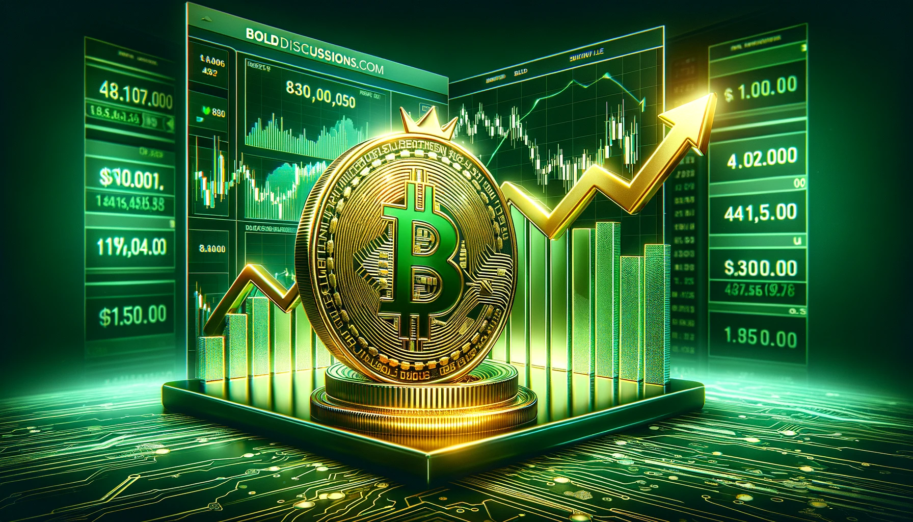 DALL·E 2024 03 01 16.02.39 Create a financial blog post image with a dominant green color theme symbolizing growth and prosperity associated with Bitcoins value increase. The