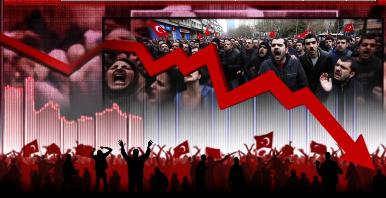 DALL·E 2024 03 04 14.30.00 Design an image that encapsulates a news headline about Turkeys economic crisis featuring a visual story of the economys downfall with people expre e1709544693382