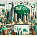 DALL·E 2024 03 05 18.06.58 Design a sophisticated and inviting blog post header image highlighting Saudi Arabias goal to secure 80 billion in private funding to welcome 150 mi