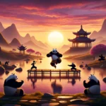 DALL·E 2024 03 09 12.07.10 Create a realistic image inspired by the thematic elements of Kung Fu Panda 4 featuring a picturesque Chinese landscape at sunset with rolling hill