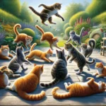 DALL·E 2024 03 09 14.38.29 Create a realistic image that captures a whimsical and playful scene of cats engaging in kidding around embodying the joy and playfulness of feline c